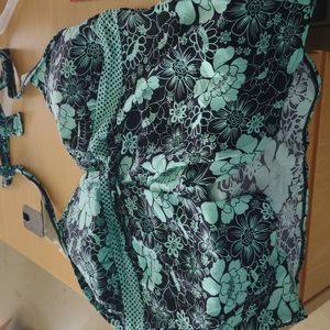 Swim suit top teal and black